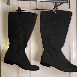 Style & Co Charcoal Gray Sued Block Heel Wide Calf Boots